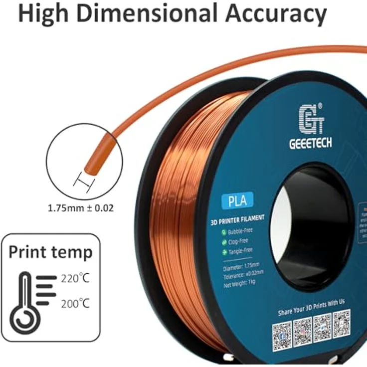 GEEETECH PLA Filament 1,75mm Silk Copper, Vakuumverpackte 1KG Spule, Hochpräzision und Verbesserte Haltbarkeit – Bild 4