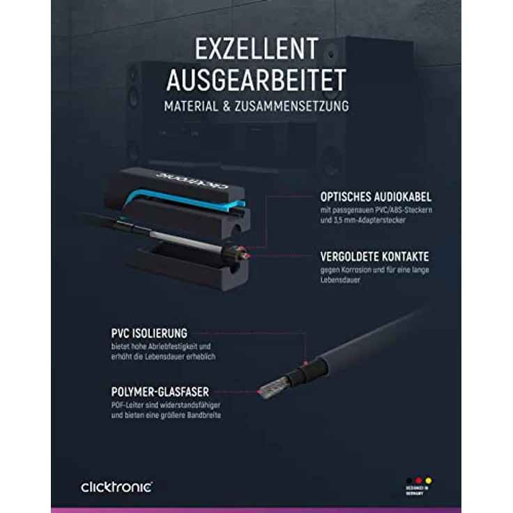 Clicktronic Casual Opto-Kabel, optisches Digitalaudiokabel mit 3,5mm Adapter, 3,0m – Bild 4
