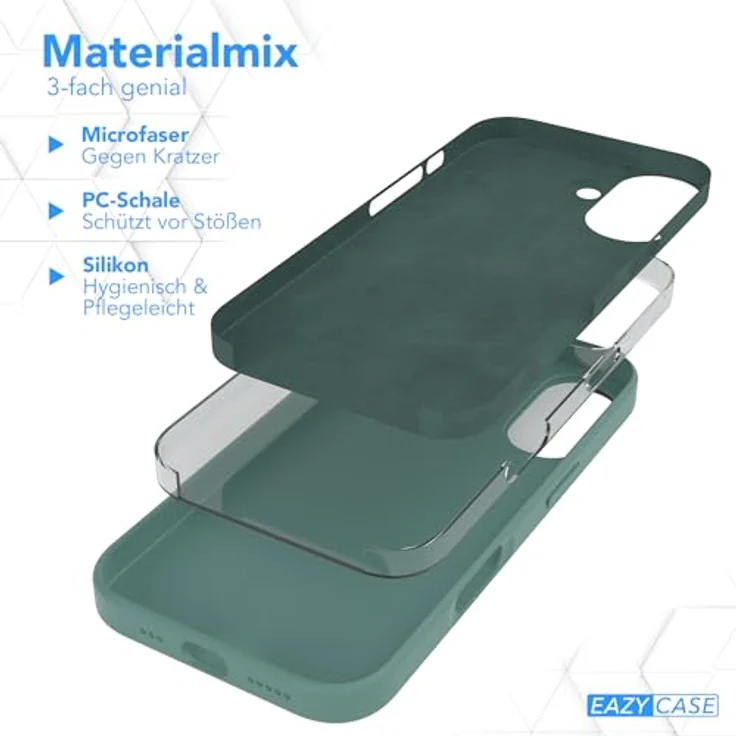 EAZY CASE Premium Silikon Handyhülle iPhone 16 Slimcover mit Kameraschutz und Microfaser-Innenseite, Pinien Grün – Bild 5