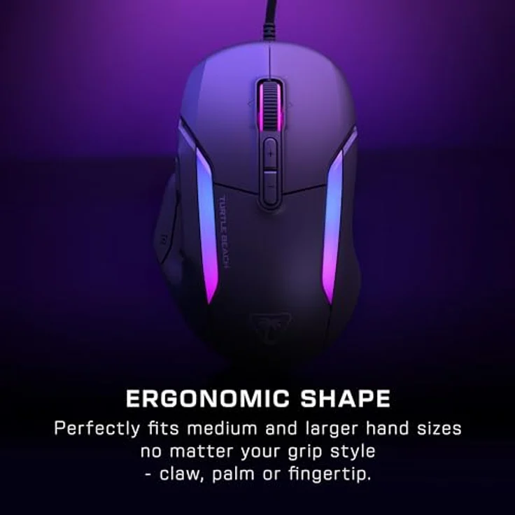 Turtle Beach Kone II – Ergonomische RGB-Gaming-Maus, 26K DPI Optischer Sensor, optische Schalter mit 100 Mio. klick-Lebensdauer, 23 programmierbare Funktionen, 4D-Scroll-Rad, Schwarz – Bild 3