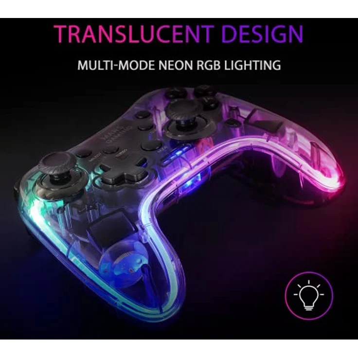 Mars Gaming MGP-24 RGB, Wireless Gaming Controller mit 2.4GPRO Verbindung, transparentes Design, kompatibel mit Mac, Android, PC, Xbox 360, PS4, PS3, Schwarz – Bild 3