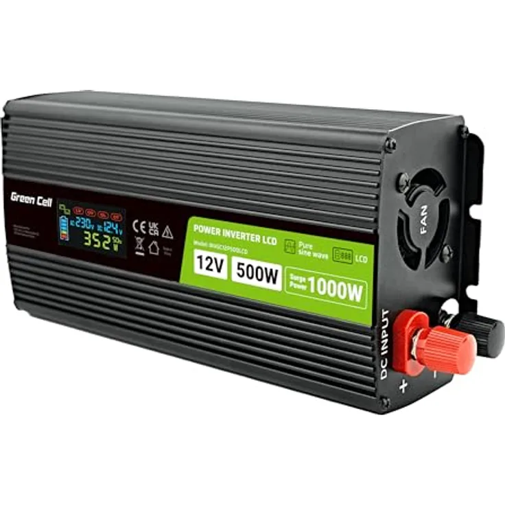 Green Cell DC to AC Wechselrichter 500 Watt, ATX Netzteil mit 1 Ausgang, Schwarz, 80 Plus