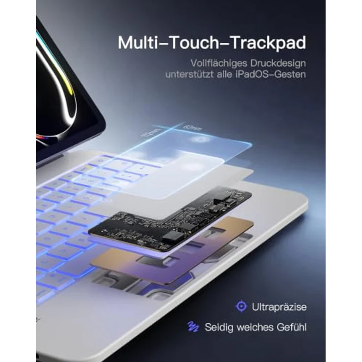 Inateck KB903, Magnetische Tastatur für iPad 11 Gen 2025 A16/10 Gen, Großes Trackpad, LED Anzeige, 7 Farben Hinterleuchtet, QWERTZ, mit Stifthalter – Bild 7