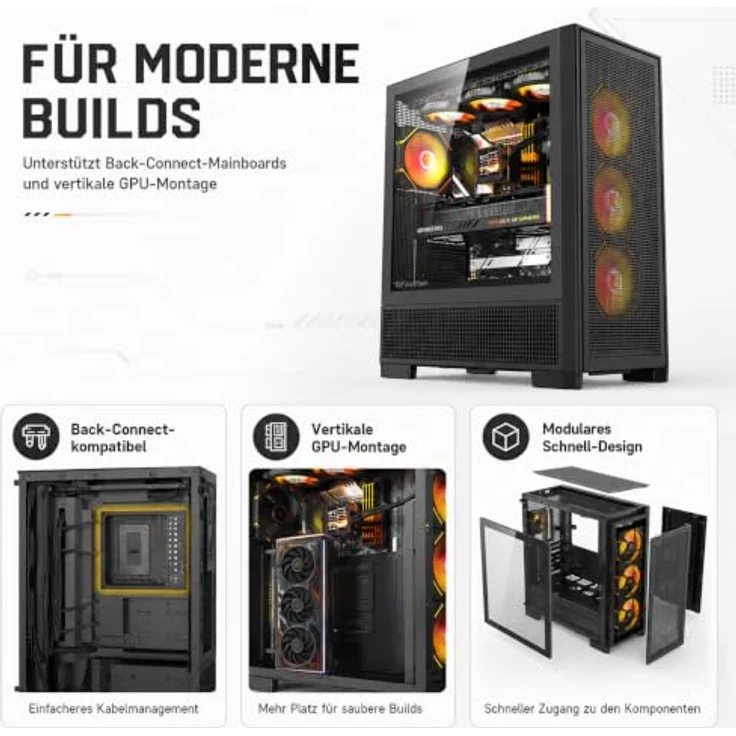 darkFlash AIRNOVA BLK +3F, Big-Tower Computergehäuse mit 3x 120-mm-Lüftern und USB-Typ-C-Anschluss, schwarz – Bild 4