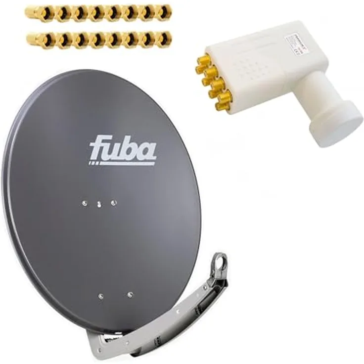 Fuba Antenne DAA 780 A, 74x84 cm Alu Anthrazit mit LNB Octo PremiumX und 16 vergoldeten F-Steckern für HD-Empfang