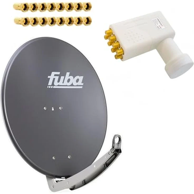 Fuba Antenne DAA 780 A, 74x84 cm Alu Anthrazit mit LNB Octo PremiumX und 16 vergoldeten F-Steckern für HD-Empfang – Bild 1