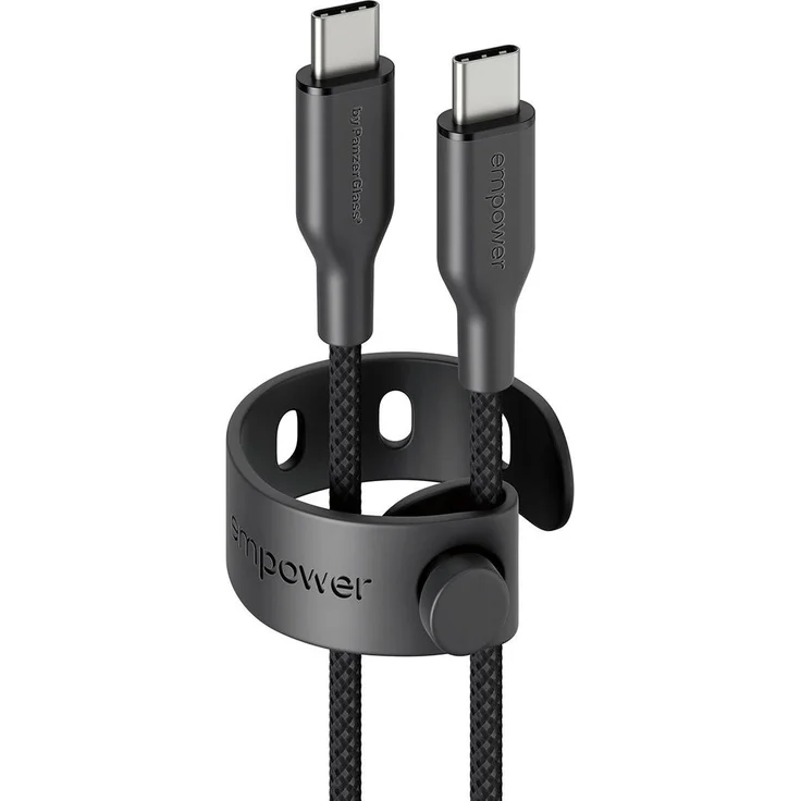 PanzerGlass Racing USB-C to USB-C Kabel, 2 m, schwarz, USB 2.0, 60 W, robust, Schnellladen, getestete Biegung bis 30.000