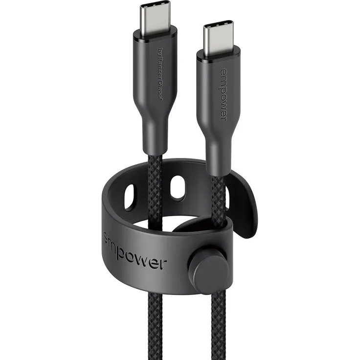 PanzerGlass Racing USB-C to USB-C Kabel, 2 m, schwarz, USB 2.0, 60 W, robust, Schnellladen, getestete Biegung bis 30.000