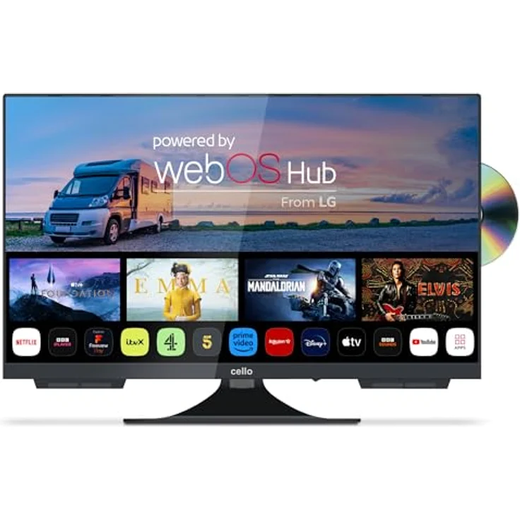 CELLO C2224WSF TRAV 22” Smart Camping LED TV mit DVD-Player, webOS, Triple Tuner, 12V/24V/230V Multispannung, Schwarz – Bild 1