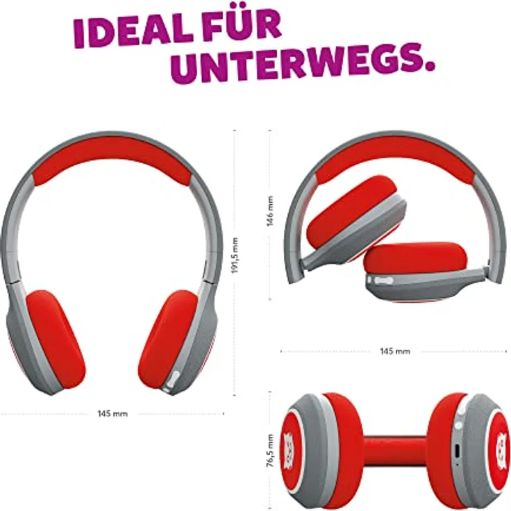tigermedia tigerbuddies Kinderkopfhörer rot on-Ear Bluethooth AUX max 85 dB kabellos faltbar Premium-Qualität für tigerbox Hörspiele Kinderlieder – Bild 4