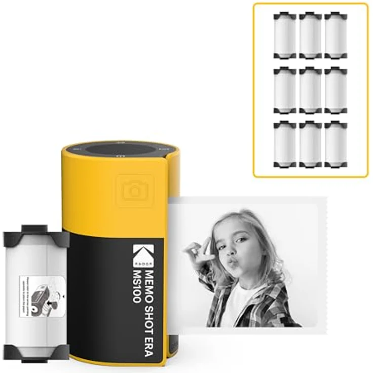 KODAK Memo Shot ERA Kinder-Sofortbildkamera und Foto-Etikettendrucker, Gelb (1 One-Touch-Etikettenpatronen-Rolle inklusive) – Bild 1