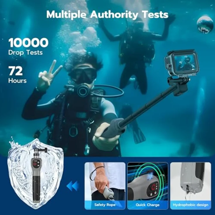 TELESIN Unterwasser-Selfie-Stick, Bluetooth-fähig, wasserdicht & ausziehbar, für GoPro Hero 12 11 10 9 8, in Schwarz – Bild 4