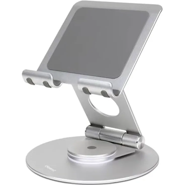 Desire2 Dual Pivot 360, Verstellbarer Aluminium Ständer für Tablet und Smartphone, Faltbar, 0-100 mm Höhenverstellung, 90-180 Grad Neigewinkel, Stabiles Design mit Silikonpads