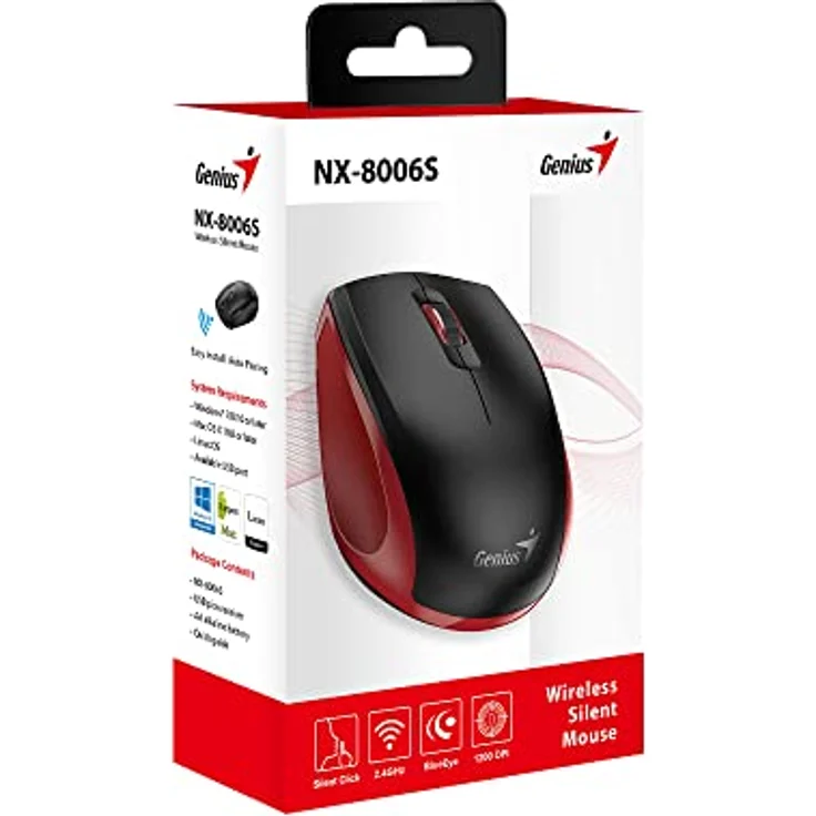 Genius Maus NX-8006S schwarz/rot 1600dpi ohne FIL2.4 GHz Opt USBPC/Mac – Bild 2