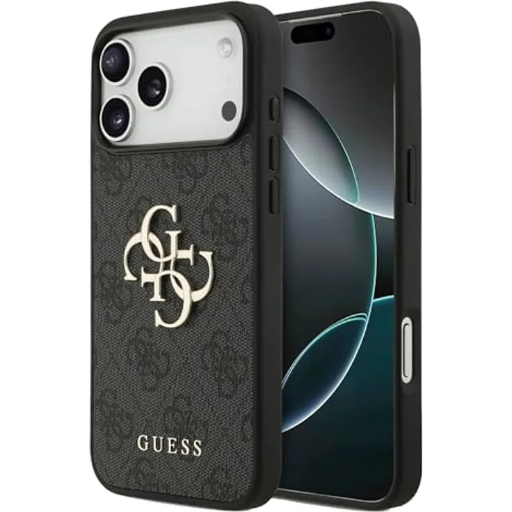 CG MOBILE Guess 4G Groß Logo Hülle für iPhone 17 Pro, Kunstleder/TPU/PC, Schwarz, Hoher Schutz und Original Guess Markenqualität