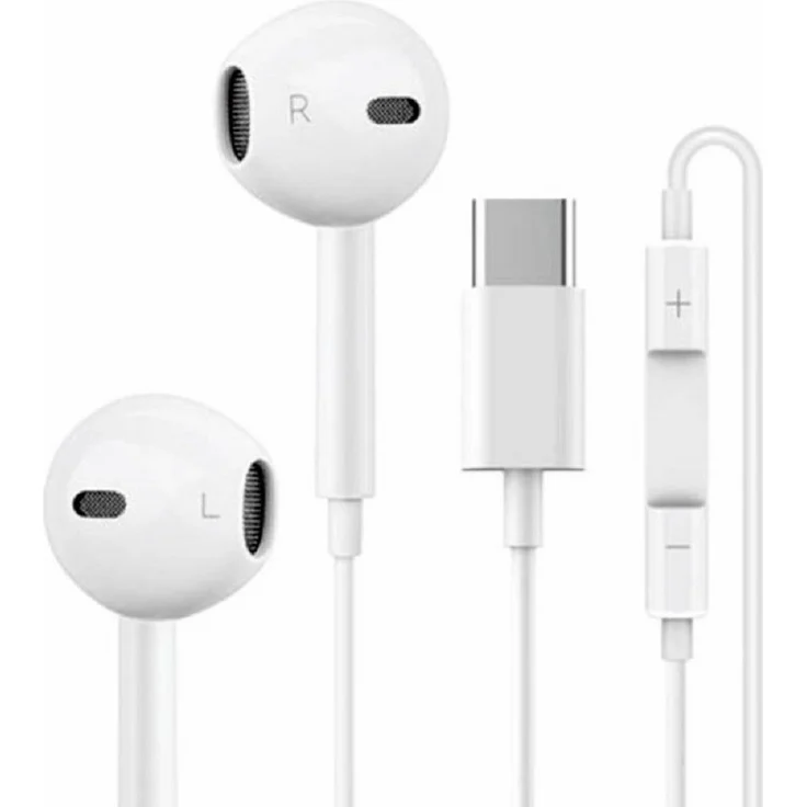 B-Tech In-Ear Headset mit USB-C-Anschluss, weiß, moderne Telefonie-Funktion, 103 dB Empfindlichkeit, 100 cm Kabel, Lautstärkeregelung