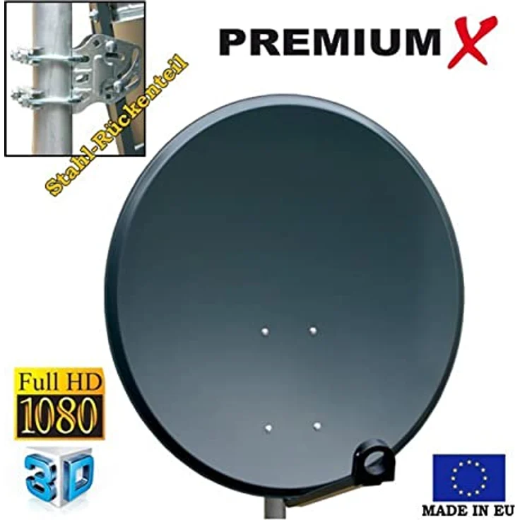 Premium X Satelliten-Komplettanlage 45cm SAT Antenne Anthrazit Twin LNB 10m Koaxialkabel 4X F-Stecker 2 Teilnehmer – Bild 3