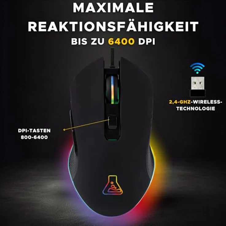 THE G-LAB Kult Helium USB-Gamer-Maus mit Kabel - Optischer Sensor mit 800 bis 3200 DPI, 7-farbige LED-Hintergrundbeleuchtung, 6 Tasten - Bequeme und Leichte Gaming-Maus – PC Mac Xbox One PS4 (Schwarz) – Bild 3