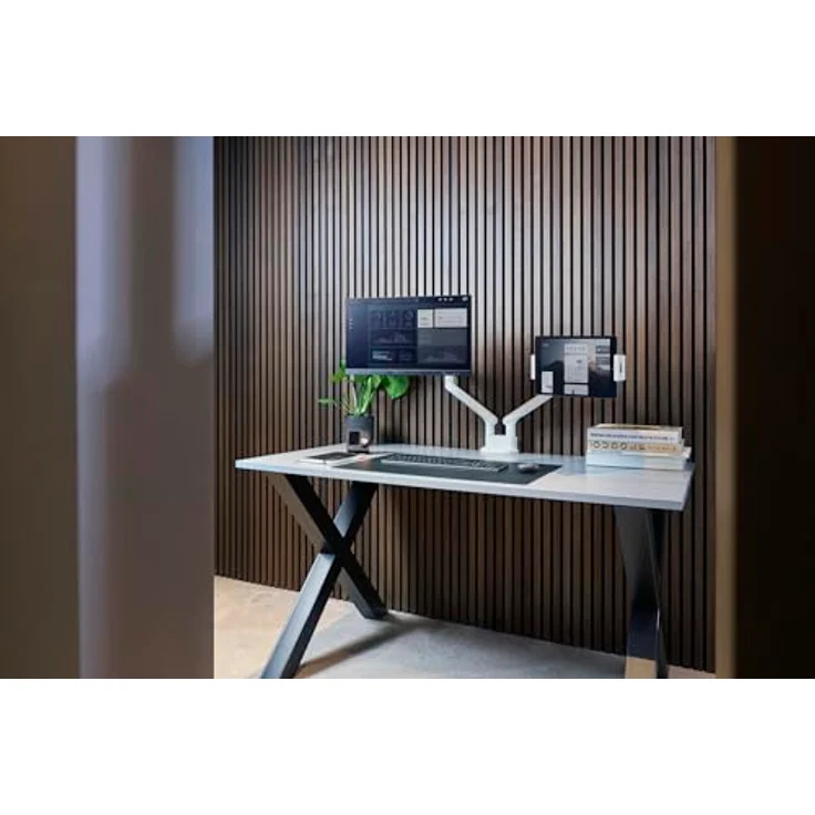 One For All Tablethalterung für Monitorarm, VESA-kompatibel, sichere Befestigung, weiß – Bild 6