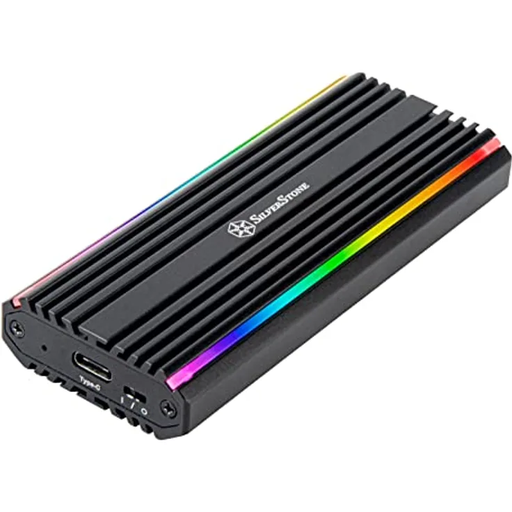 SilverStone Technology SST-MS13 - USB-C-3.2-Gen2-10-Gbps-NVMe- / SATA-M.2-SSD-RGB-Gehäuse, 71175, Schwarz