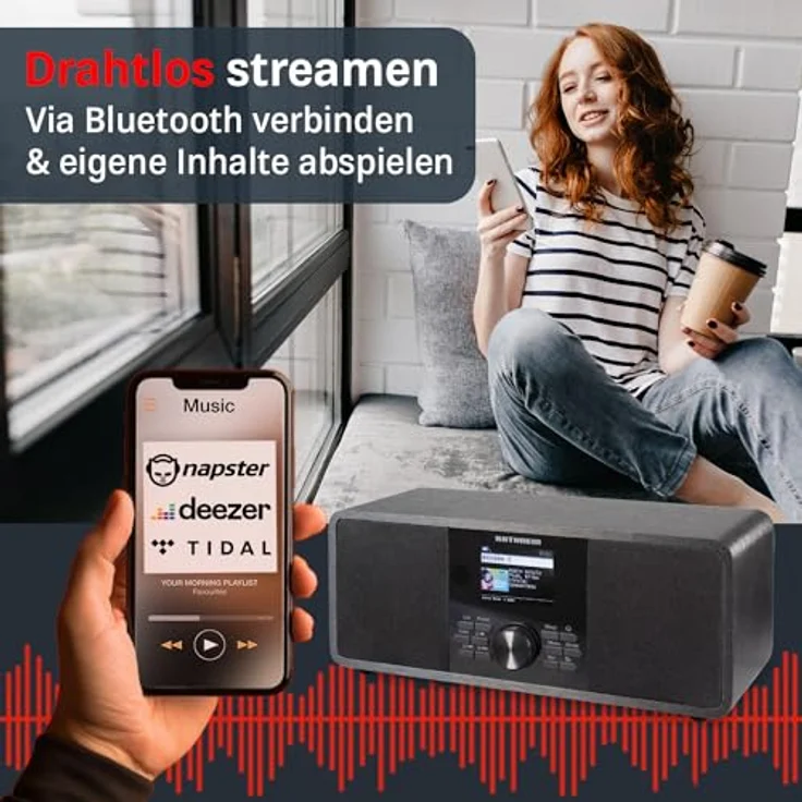 Kathrein DAB+ link S12 I DAB Plus Radio mit EWF I Digitalradio DAB+ & UKW, Internetradio I WLAN Radio mit Bluetooth für Streaming, Aux 3,5mm I Radio mit Fernbedienung & App-Steuerung in schwarz – Bild 2