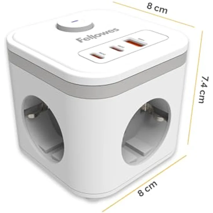 Fellowes Power Cube Steckdosenleiste, 3 Typ-F, 2 USB-C & 1 USB-A, 2 m Kabel, Schwarz, platzsparender Mehrfachadapter für Schreibtisch und Büro – Bild 4