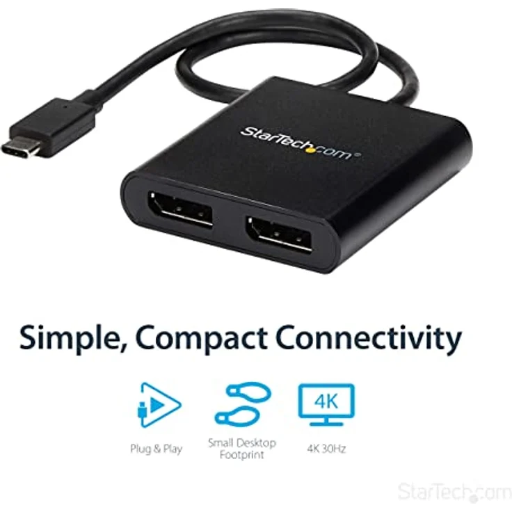 StarTech.com USB-C auf Dual DisplayPort 1.2 Adapter, USB-C Multi-Monitor MST Hub, Dual 4K 30Hz/1080p 60Hz DP Laptop Display Extender / Splitter, extra langes integ. Kabel, nur Windows (MSTCDP122DP) – Bild 3