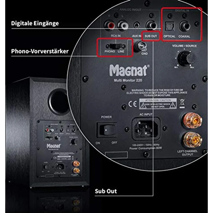 Magnat Multi Monitor 220 | Aktives Lautsprecherset mit aptX Bluetooth, Phono-Eingang und Fernbedienung | Komplettsystem für Vinyl- und Streaming-Nutzer, Schwarz – Bild 4