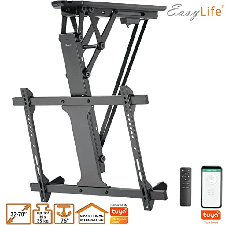 EasyLife EL-DHM-70S Motorisierte TV Deckenhalterung elektrisch schwenkbar für Fernseher 32–70 Zoll bis 35 kg, VESA 600x400, mit Smart Home Integration und leise Steuerung – Schwarz – Bild 4