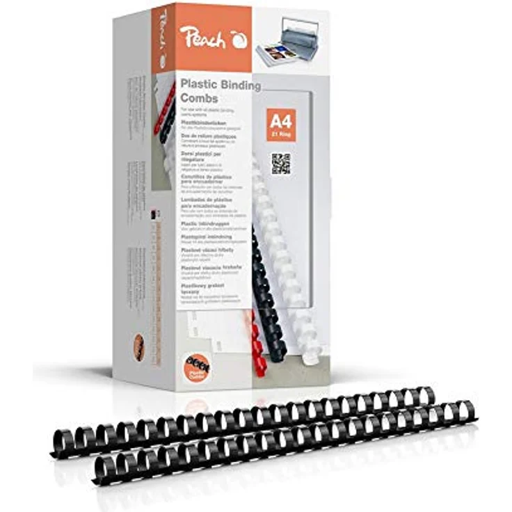 Peach Plastikbinderücken A4 - 16mm - 145 Blatt - 100 Stück - schwarz - PB416-02, strapazierfähige Binderücken für 21-Ring System – Bild 1