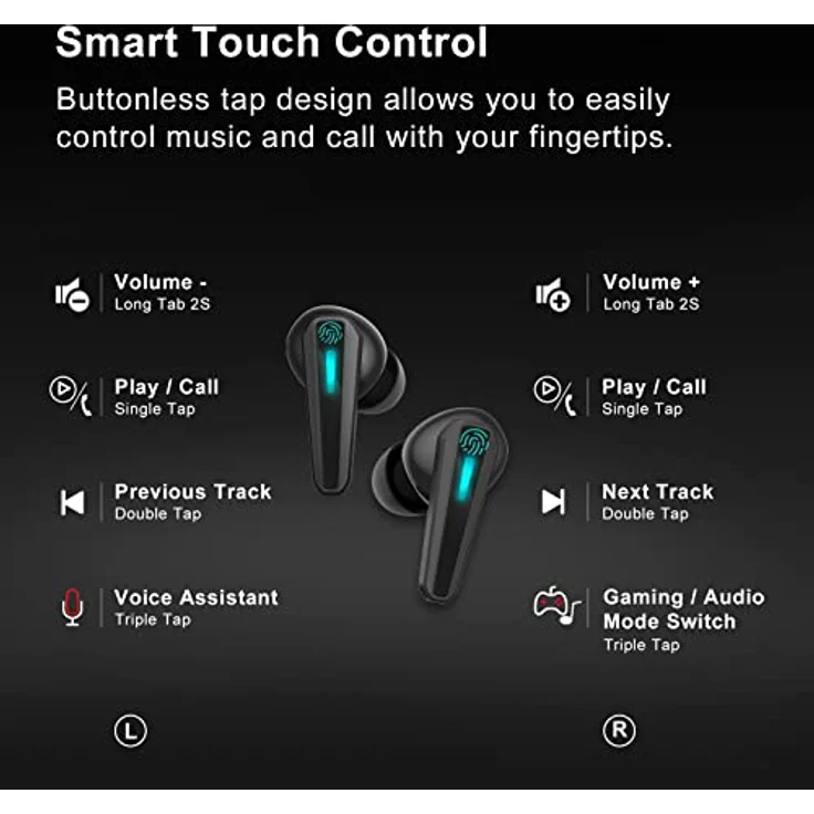 A4Tech 47456 Bloody TWS M70, kabellose In-Ear Kopfhörer mit aktiver Geräuschunterdrückung, 6h Akkulaufzeit, Bluetooth 5.2, Schwarz/Blau – Bild 6