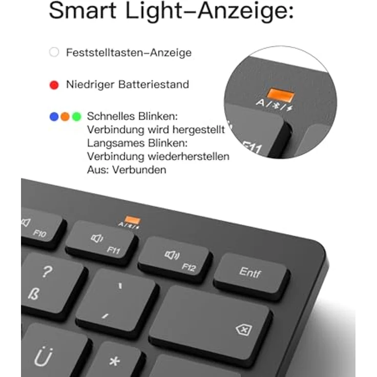 Inateck KB01003 Bluetooth-Tastatur, kabellose Funktastatur mit 3 Bluetooth-Verbindungen, ergonomisches Design, QWERTZ, vergrößerte Tastenkappen, kompatibel mit iPad Pro/Air/Mini, Windows, Android, iOS, ultradünn – Bild 4