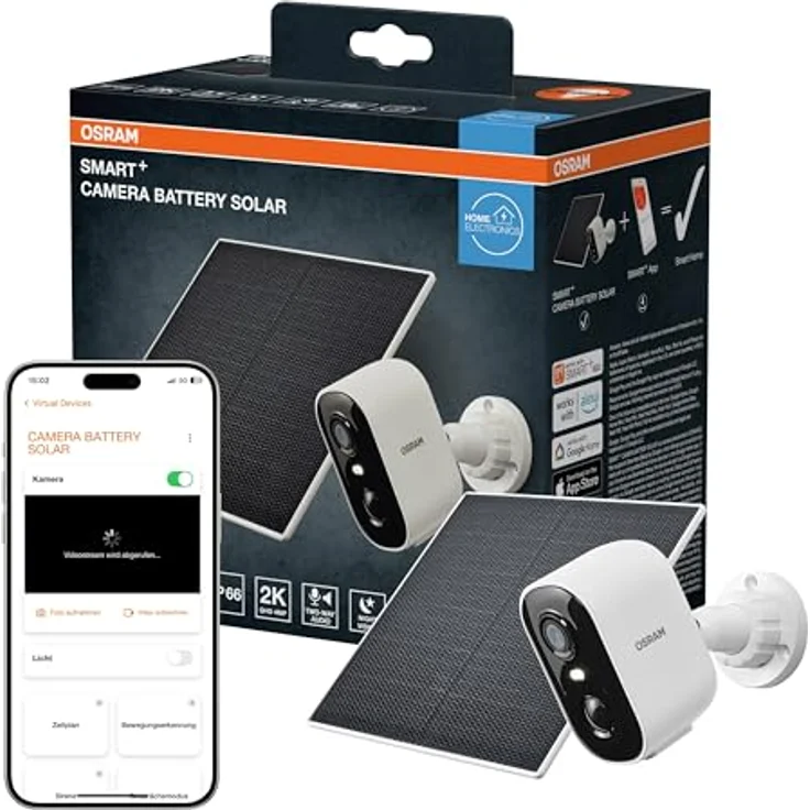 OSRAM SMART+ WIFI OUTDCAMERA BATTERY SOLAR, Überwachungskamera mit IP66 Schutz, PIR-Bewegungserkennung, weiße Farbe – Bild 1