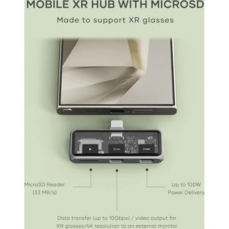 SATECHI Mobile XR Hub, USB-C-Adapter mit 100W Durchgangsladung, 10Gbps Datenübertragung, Videoausgang für XR/AR-Brillen, 4K-Auflösung, microSD-Kartenleser, Aluminiumgehäuse – Bild 2