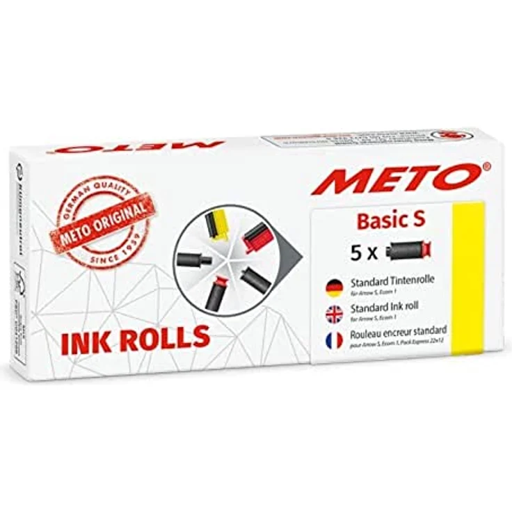 METO Farbrollen für METO Basic S / Arrow S, (5 Stück, schwarz, 1-zeilig, für 22 x 12 mm Etiketten) – Bild 1