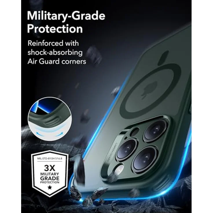 ESR iPhone 16 Pro Max Hülle Classic Serie, 4 in 1 Set mit transparenter matte Hülle, gehärteter Displayschutzfolie, MagSafe-Kompatibilität und militärnorm Schutz in mattiertem Grün – Bild 4