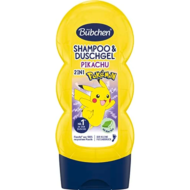Bübchen Shampoo & Duschgel für Kinder, Pokémon Pikachu Edition, 230 ml, pH-hautneutral, vegan, ohne Mikroplastik und Silikone