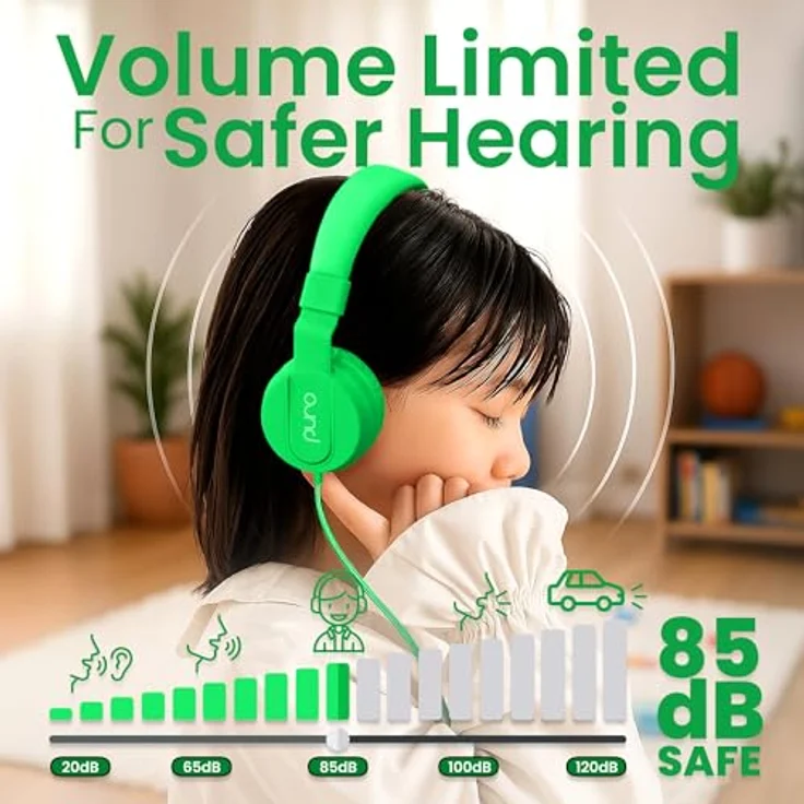 PuroBasic Volume Limiting Wired Headphones for Kids, Boys, Girls 2+ Foldable & Adjustable Headband, Compatible with iPad, iPhone, Android, PC & Mac – by Puro Sound Labs, (Green) – Bild 3
