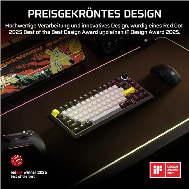 Corsair MAKR PRO 75, Mechanische Gaming-Tastatur mit MGX Hyperdrive-Schaltern, Dual-Auslösung, Rapid-Trigger, FlashTap SOCD, 8.000Hz, QWERTZ DE – Schwarz – Bild 3