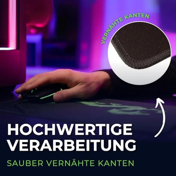 Silent Monsters Mauspad XXL 900 x 400 mm, großes rotes Mousepad mit vernähtem Rand, rutschfest & leise, ideal für Gaming und Büro, kompatibel mit allen Mausarten – Bild 2