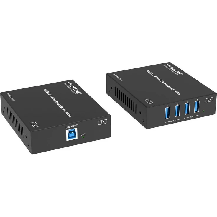 Vivolink USB3.2 4-Port KVM Switch, 5Gbit/s Extender für bis zu 100m, robustes Metallgehäuse