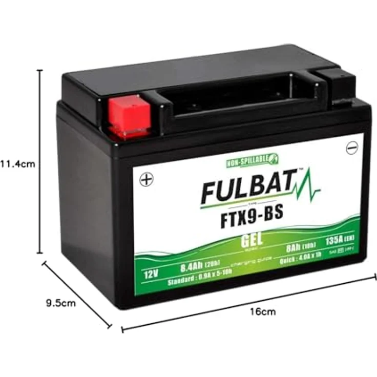 Fulbat FTX9-BS GEL, wartungsfreie Gel-Batterie mit 12V/8Ah und auslaufsicherem Design – Bild 2