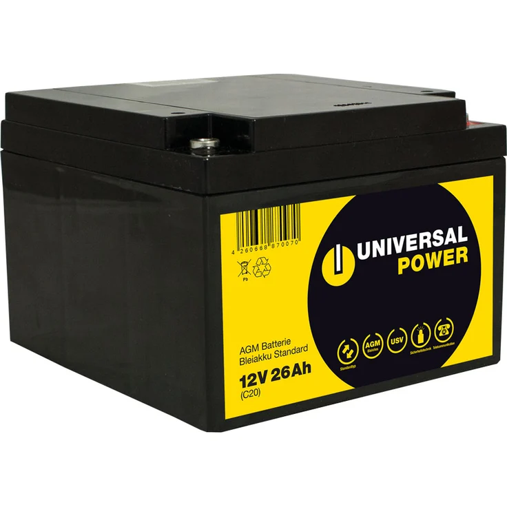 Universal Power AGM UPS12-26 12V 26Ah AGM Batterie USV Akku wartungsfrei, stationäre Batterie für unterbrechungsfreie Stromversorgung