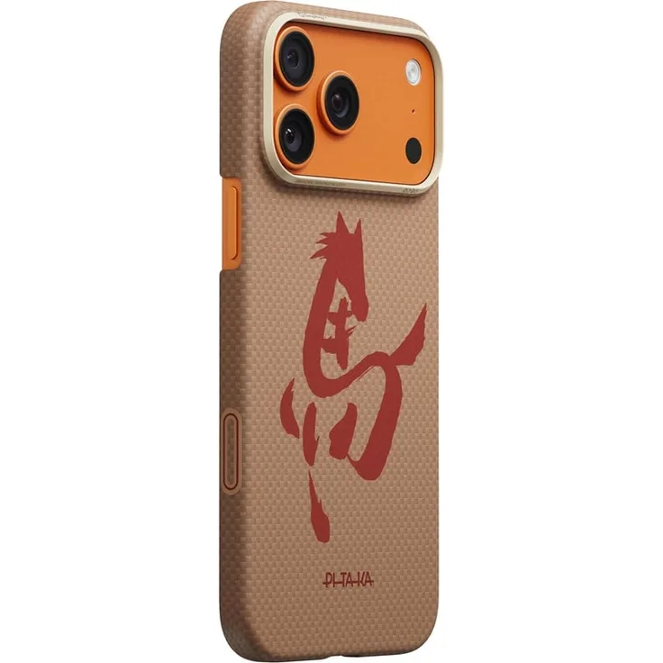 PITAKA Edge Case Ink Horse Gold & Jade, Handyhülle für iPhone 17 Pro mit gewebter Aramidfaser, MagSafe-Kompatibilität und PitaTap™-Steuerung