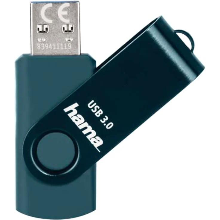 Hama USB-Stick Rotate, USB 3.0, 128GB, 90MB/s, Petrolblau, Schmale Verpack. (128 GB, USB A, USB 3.0), USB Stick, Blau – Bild 3