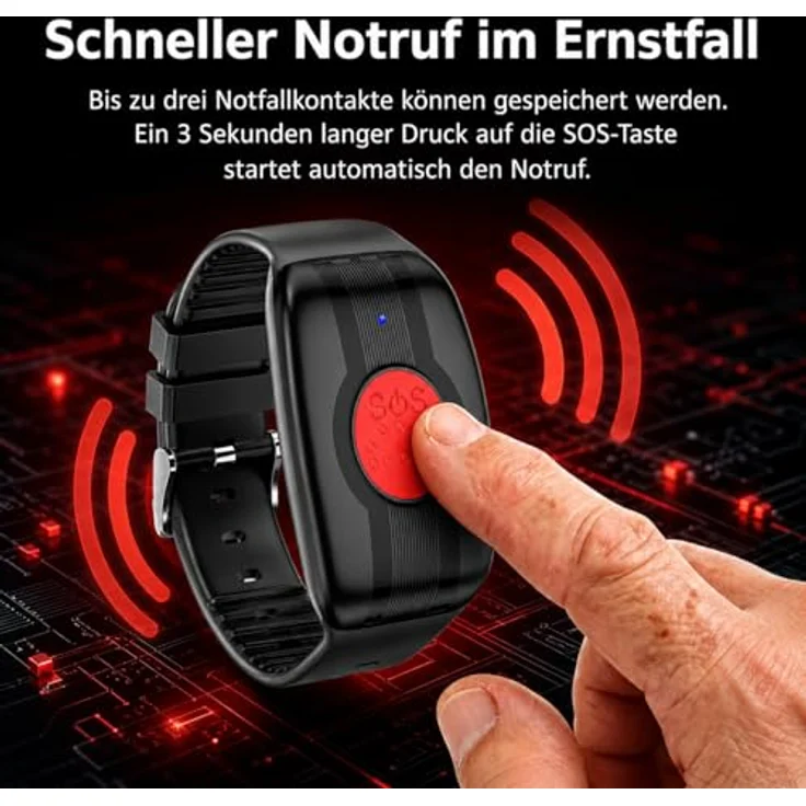 NikuTRAX SOS One – Notrufarmband mit aktivierter SIM, GeoTRAX-Portal, Schwarz, Sturzerkennung und 2-Wege-Sprachkommunikation – Bild 2