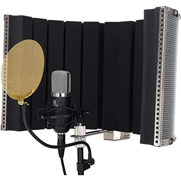 Pronomic CM-22 Studio Großmembranmikrofon XLR-Kondensormikrofon inkl. Popkiller und Screen Set, Schwarz/Gold, Studioqualität mit FET-Vorverstärker – Bild 2
