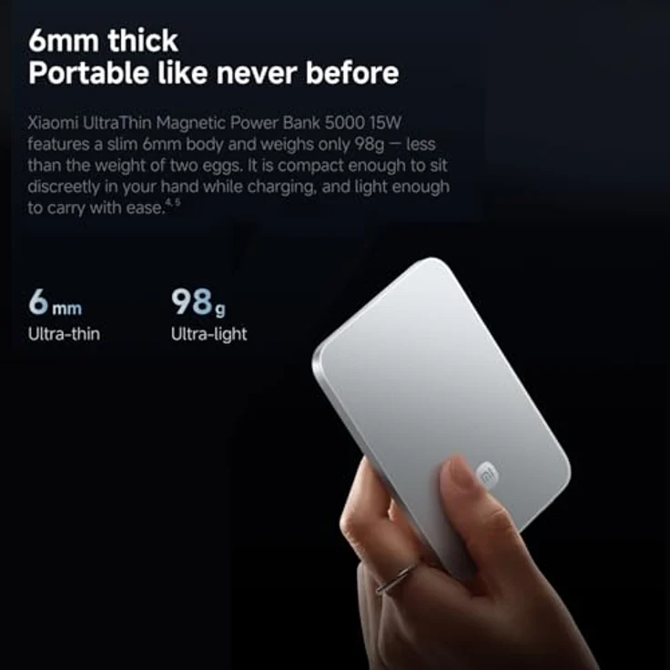 Xiaomi Ultrathin Magnetic Power Bank 5000mAh 15W, MagSafe-kompatible Powerbank für iPhone, kabelloses Laden, ultraschlank, Gletscher Silber – Bild 5