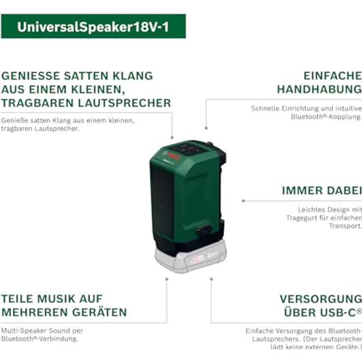 Bosch Home and Garden 06039G5000, Bluetooth® Lautsprecher mit Multi-Speaker Sound, tragbar und kompakt, USB-C Stromversorgung – Bild 2
