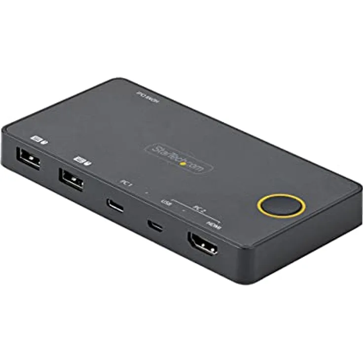 StarTech.com 2 Port Hybrid KVM Switch HDMI + USB-A & USB-C - 4K 60Hz HDMI 2.0 Monitor - Kompakter Desktop und/oder Laptop HDMI KVM Umschalter - USB Bus Powered - Thunderbolt 3 Kompatibel (SV221HUC4K)